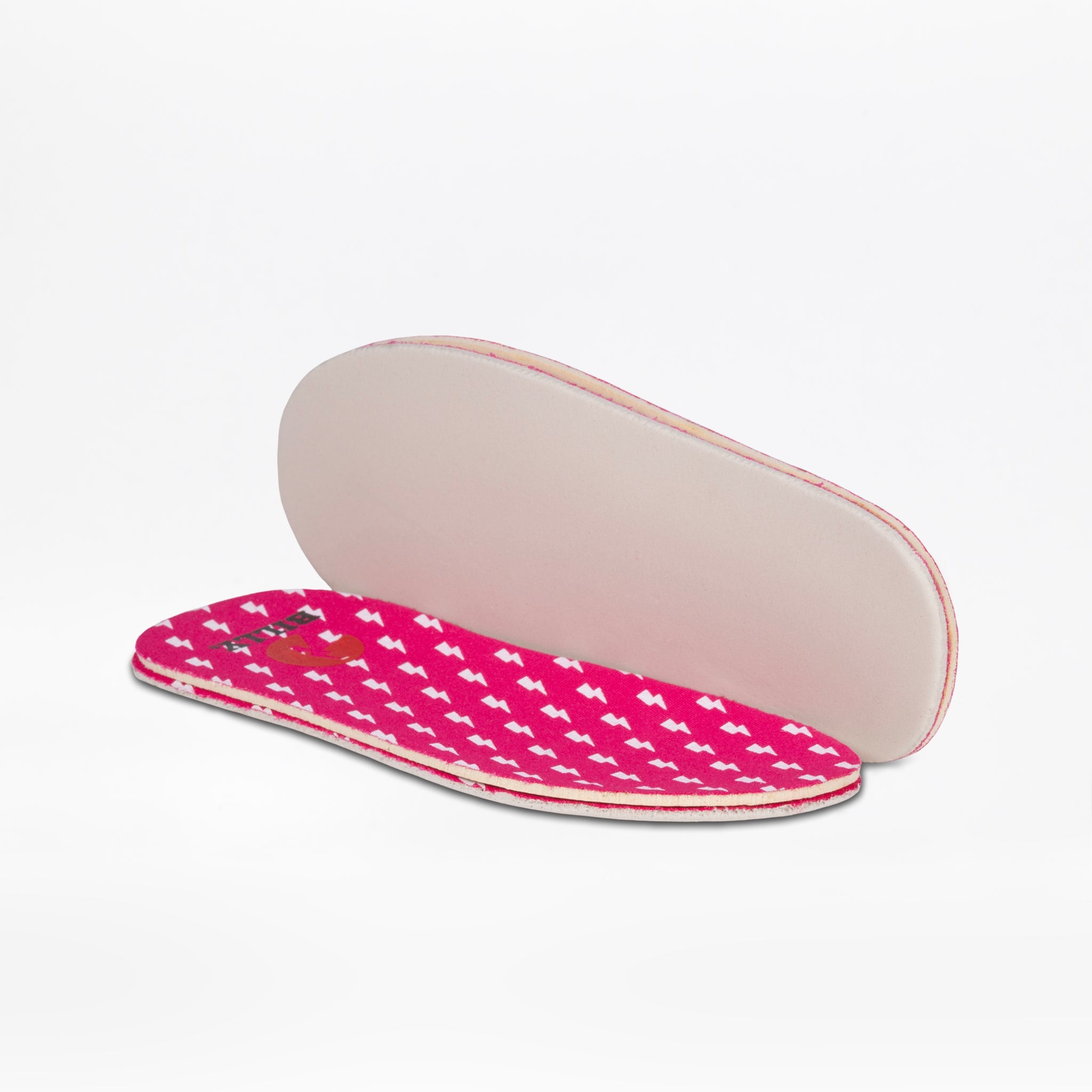 The Sasha Splatter BILLY Classic D|R II High insoles by BILLY Footwear feature a pink houndstooth top and beige underside—ideal for AFO-friendly shoes or orthotic-friendly footwear, shown on a white background.