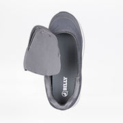 The Men's Charcoal BILLY Goat by BILLY Footwear is an AFO-friendly shoe shown from above with the upper unzipped and open to reveal the interior and insole, designed for easy access against a white background.